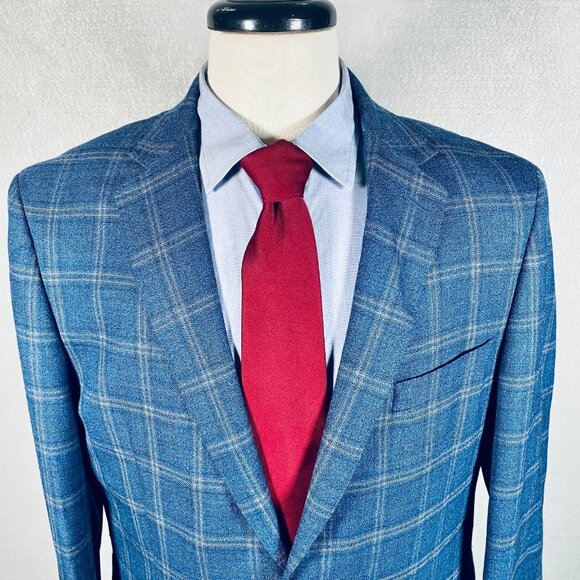 Hart Schaffner Marx Blazer Mens 42S Blue Wool Sport Coat Jacket Check Modern - Picture 1 of 14